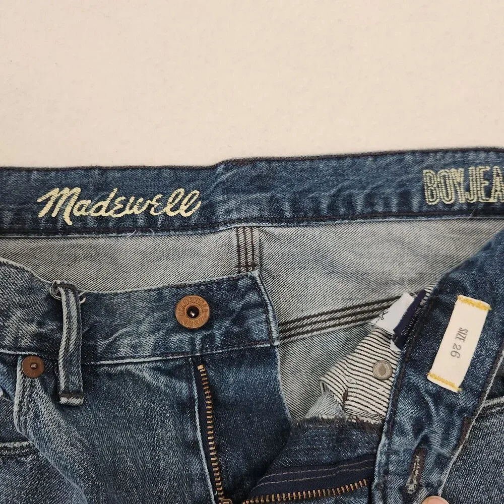 Madewell BoyJean Slim Jeans Womens 26 Mid Rise Distressed Blue‎ Denim NWT
